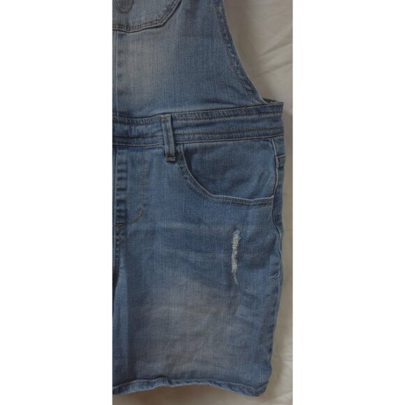 Calvin Klein Womens L 12/14 Distressed Light Blue Denim Bib Overall Jorts Shorts - Picture 5 of 14